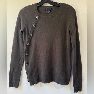 Bloomingdale's Dark Olive Crewneck Sweater with Button Accents